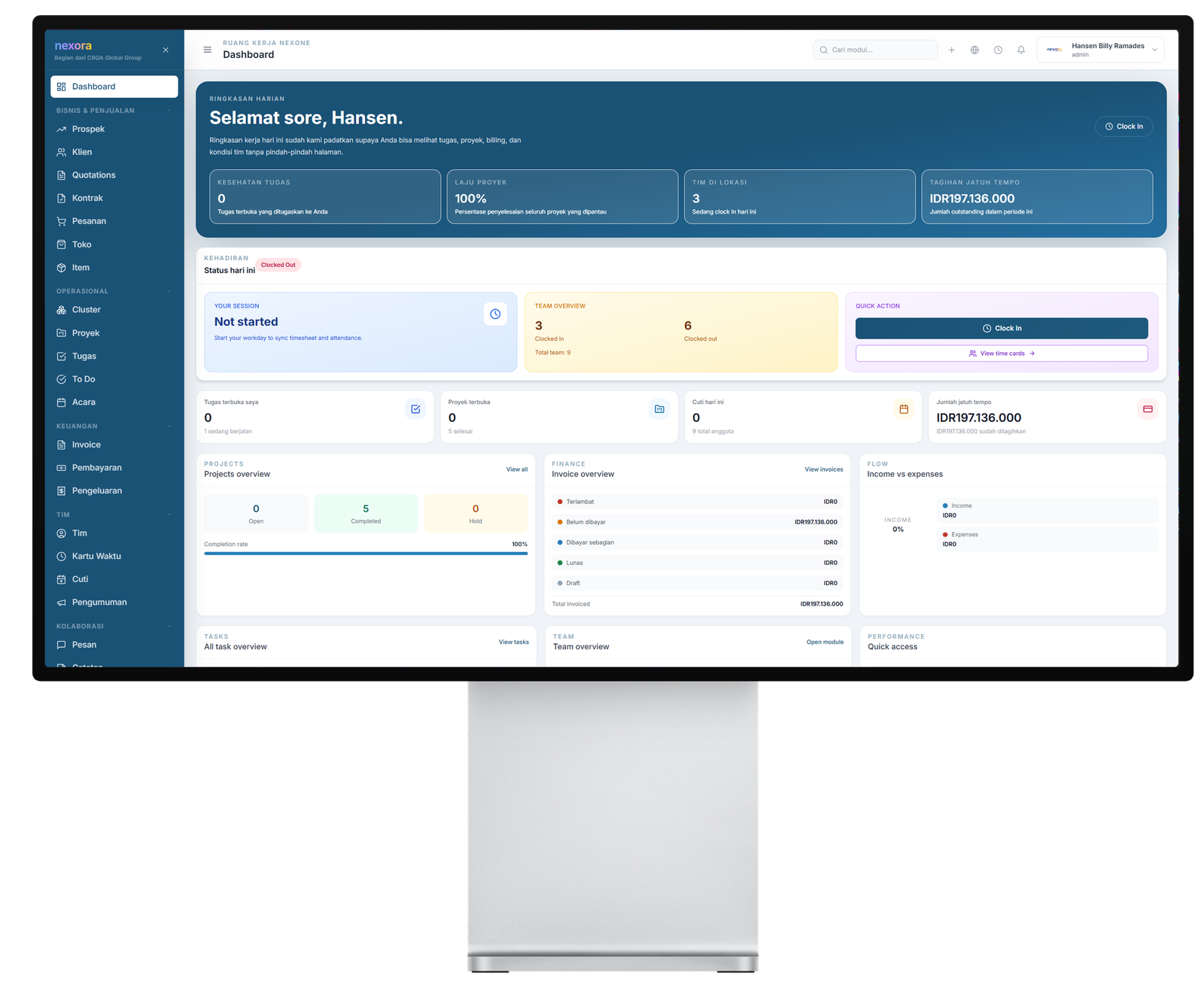 Dashboard NEXONE ERP - Sistem Manajemen Operasional Bisnis
